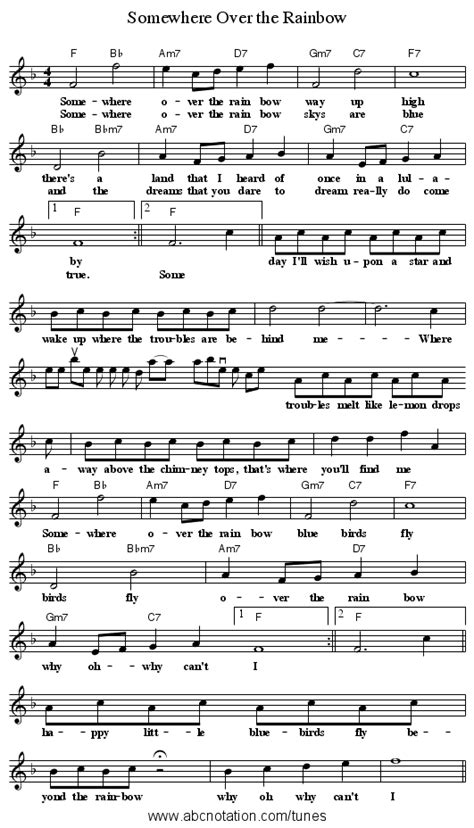 Over the rainbow from the wizard of oz violin lead sheet. Somewhere Over the Rainbow Lyrics | Clarinet sheet music ...