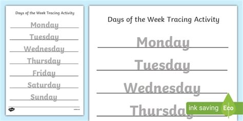 Days Of The Week Tracing Activity Twinkl