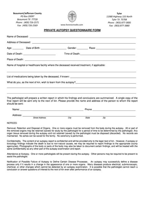Fillable Online Private Autopsy Questionnaire Form Fax Email Print
