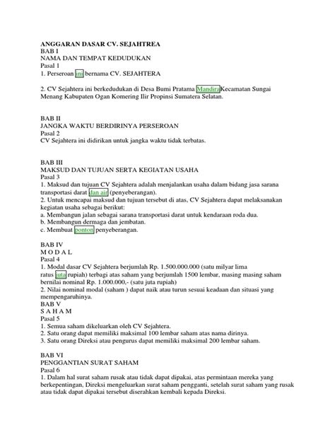 Pembuatan surat ini harus dengan format penulisan yang benar dan formal. Contoh Anggaran Dasar Cv Pdf - Contoh CV Menarik