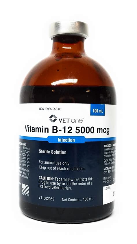 Vet Approved Rx B12 Injection 5000mcg 100 Ml Bottle For Pets