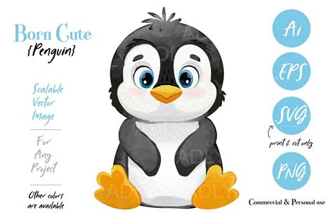 Baby Boy Penguin Vector Clip Art Cute Little Penguin Sitting