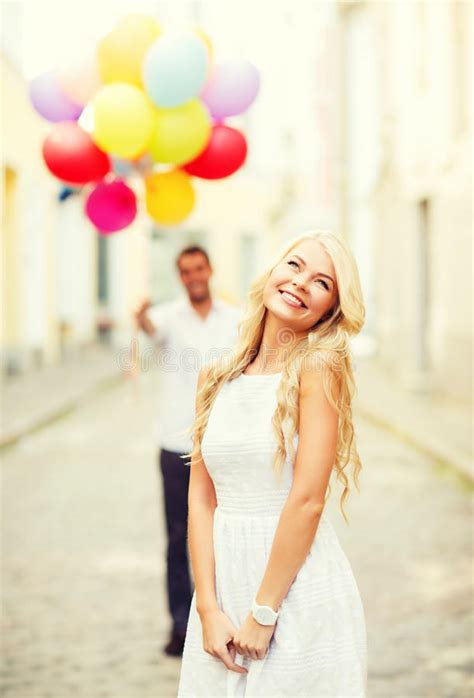 Couple With Colorful Balloons Stock Image Image Of Couple City