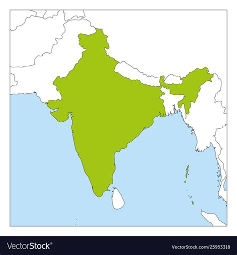 Map India Green Highlighted With Neighbor Vector Image