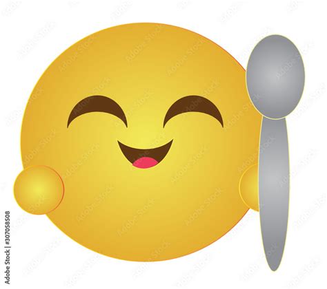 Let S Eat Emoji Emoticon Ready To Eat Holding A Spoon Yellow Face Emoji With Smiling Eyes And