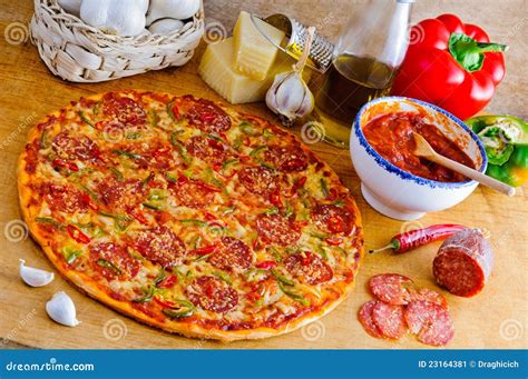 Italian Pizza And Ingredients Stock Image Image Of Delicious Table