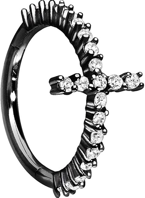 Piercingline Surgical Steel Segment Ring Clicker Crystal Cross Piercing Ring Nose Ear Helix