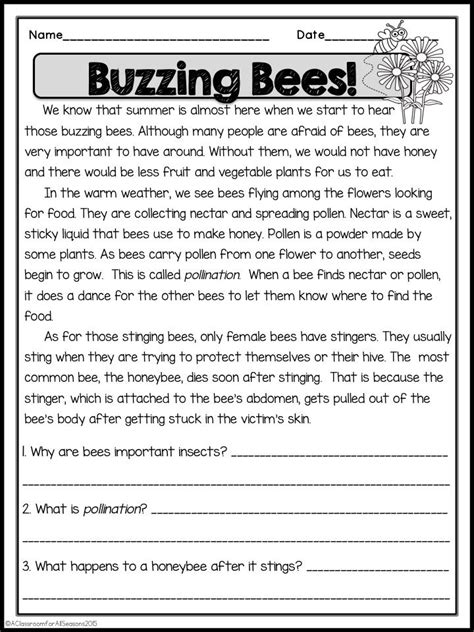 Reading Comprehension Passages With Questions Classroom Freebies