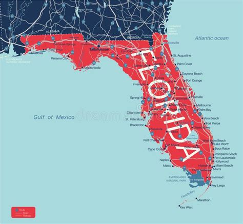La Florida Detalló El Mapa Detallado Exacto Del Vector De Estado Con La Comunidad Ilustración