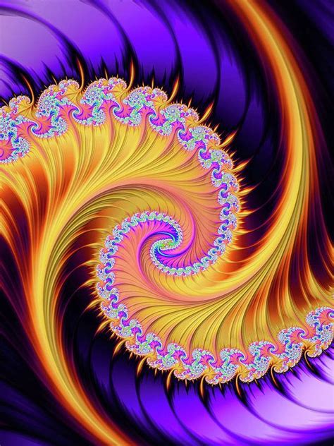 Fractal Spiral Purple And Gold Vertical Art Print By Matthias Hauser