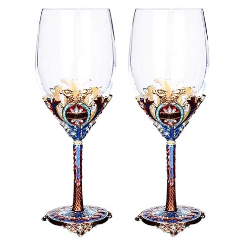 클래식 로얄 즐거움 크리스탈 유리 와인 컵 예쁜 금속 장식 유리 잔 Glass Wine Cups Wine Cupwine Glass Cup Aliexpress