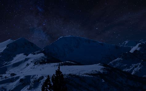 Download Wallpaper 3840x2400 Mountains Starry Sky Night Snowy 4k