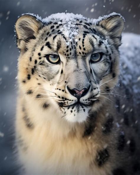 Premium Ai Image Snow Leopard Portrait