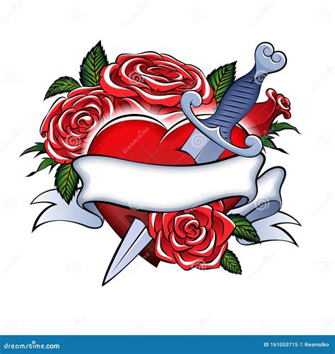 Tatouage De Coeur De Poignard Et De Roses Illustration De Vecteur Illustration Du Image