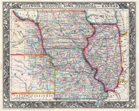 File1860 Mitchell Map Of Iowa Missouri Illinois Nebraska And Kansas