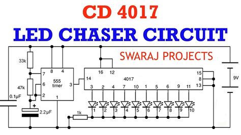 How To Make Led Chaser Circuit Running Light Using Ic 4017 Ic 555