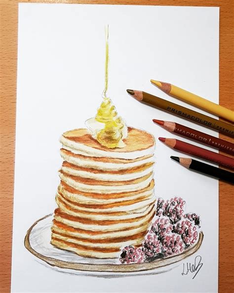 A Drawing Of A Stack Of Pancakes With Syrup On Top And Crayons Next To It