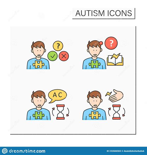 Autism Spectrum Disorder Color Icons Set Stock Vector Illustration Of