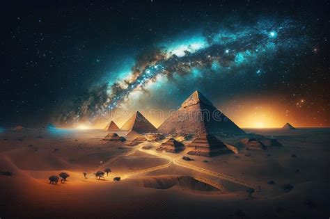 The Pyramids Of Giza By Night In Egypt With Milky Way Galaxy Ai