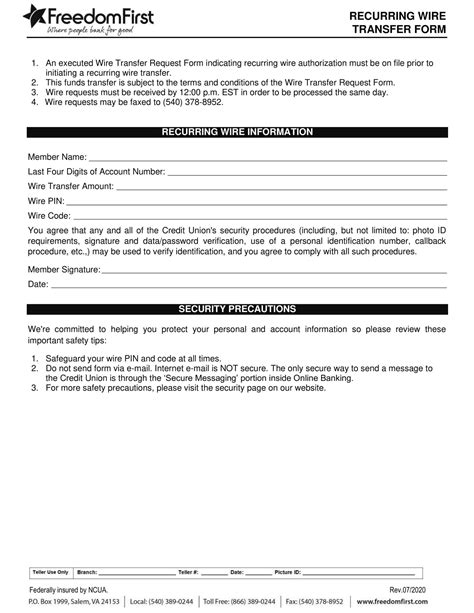 Free Printable Wire Transfer Form Templates Excel Pdf