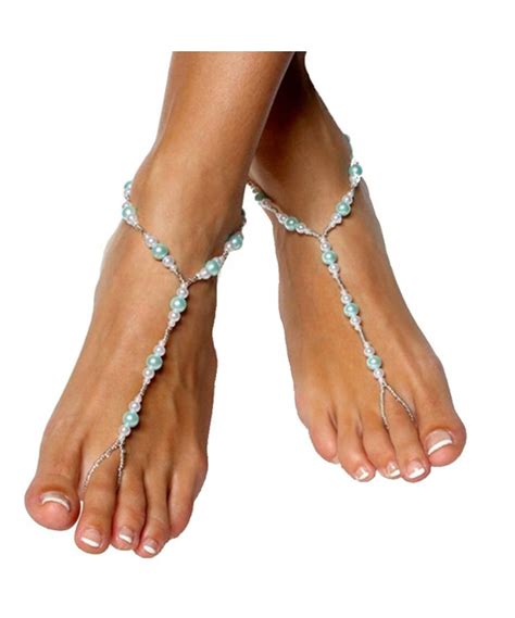 Handmade Blue Pearls Barefoot Sandals Set Beach Wedding Anklet Cd Ekykg X