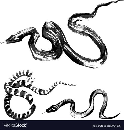 Snakes In Traditional Chinese Ink Painting Vector Image