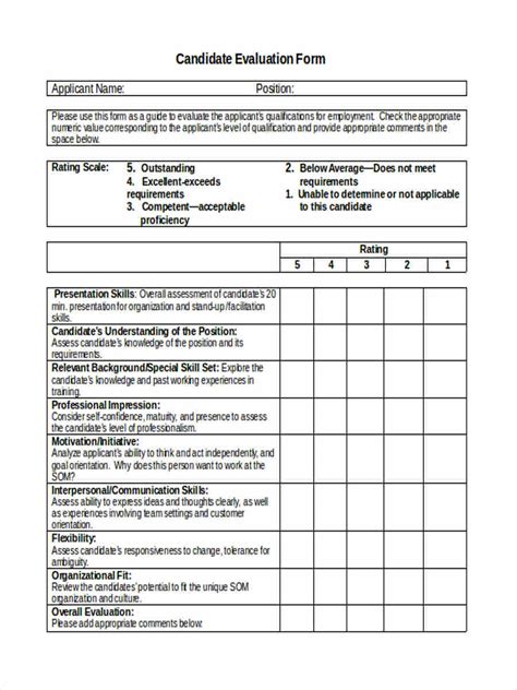 Free 6 Candidate Assessment Forms In Ms Word Pdf Excel