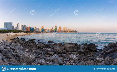 View In The Evening At Haeundae Beach Editorial Photography Image Of