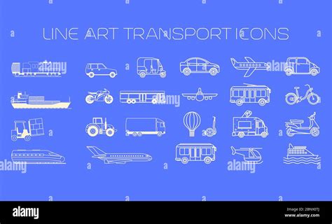 Transport Line Icons Big Set On The Blue Background Vector Illustration