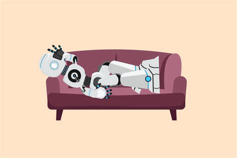 Business Design Drawing Depressed Robot Tired Rest On Sofa Frustrated