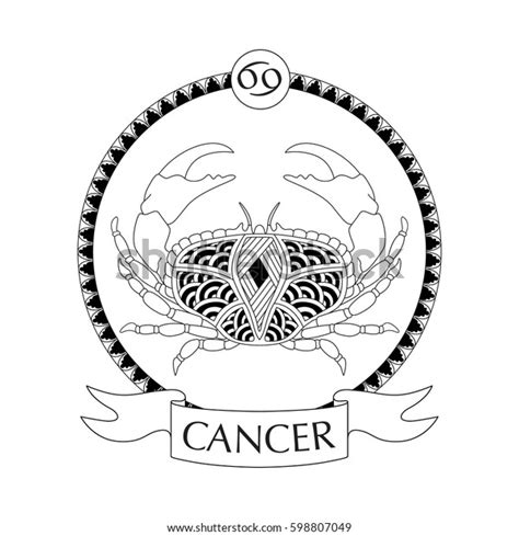 Vector Illustration Cancer Zodiac Sign Zentangle เวกเตอร์สต็อก ปลอด