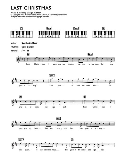 Last Christmas Sheet Music Wham Piano Chordslyrics