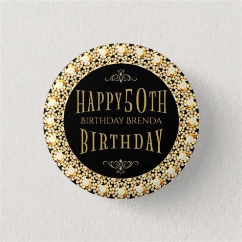 gold diamonds glitter happy 50th birthday template button