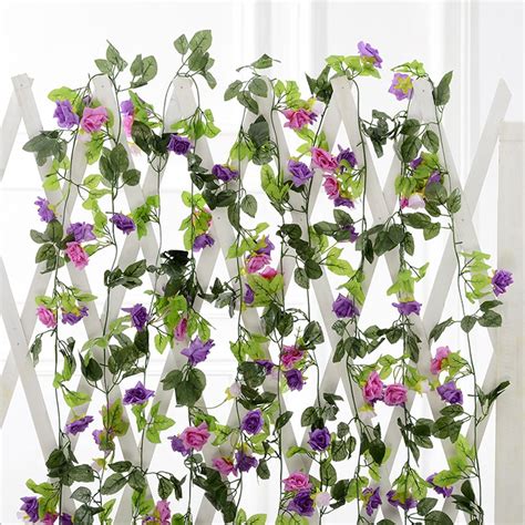 Plastic Flower Vine Fake Silk Roses Ivy Vine Artificial Flowers With