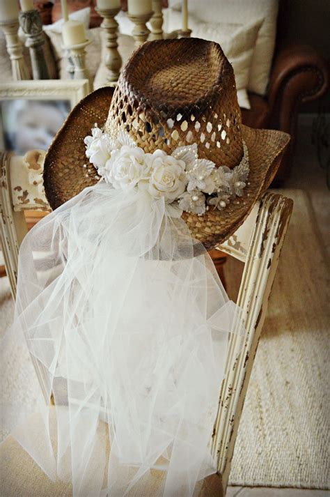 Western Cowgirl Wedding Hat Ivory White Veil Rustic Bride Coun Etsy
