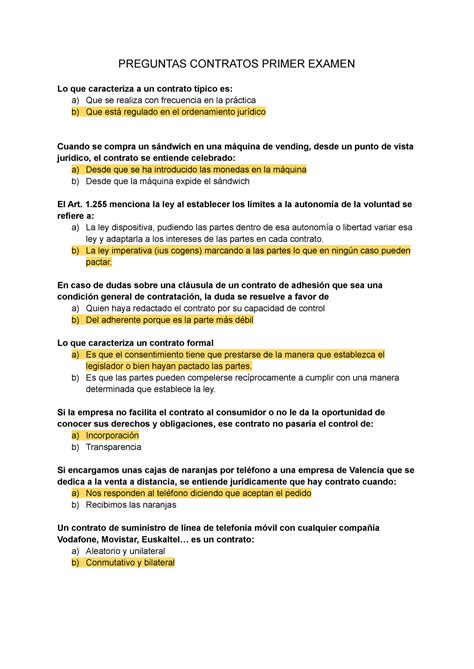 Preguntas Contratos Examen Preguntas Contratos Primer Examen Lo Que Caracteriza A Un