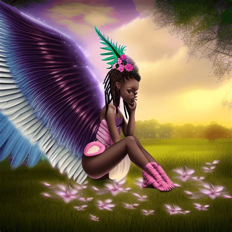 3D Exotic Angelic African American Fairy With Mystical Large Wings