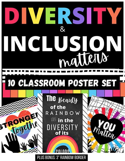 diversity and inclusion classroom poster set in rainbow colors learning attic