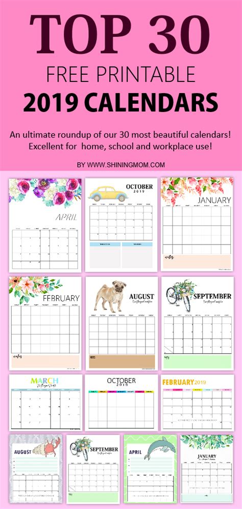 Top 30 Free 2019 Printable Calendars Awesome Designs