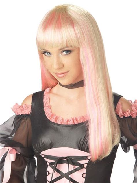 Inches Long Straight Costume Wig In Pink And Light Blonde