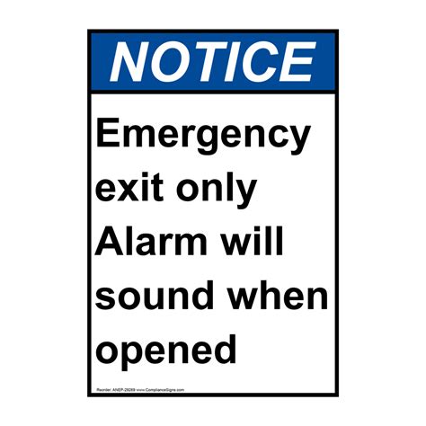 Vertical Emergency Exit Only Alarm Will Sign Ansi Notice
