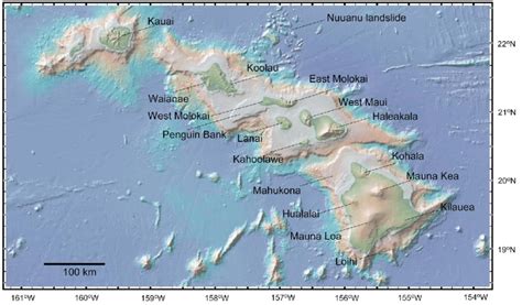 Map Of Hawaiian Hot Spot From Loihi To Kauai Showing Individual
