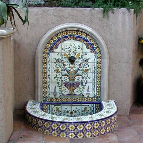 Tiled Mediterranean Fountain Outdoor Wall Fountains Garden Water