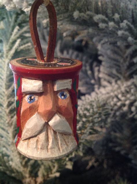 Carved Vintage Sewing Spool Santa Wooden Christmas Ornament Etsy