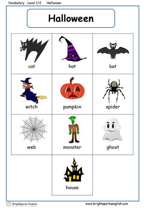 Halloween English Vocabulary Worksheet English Treasure Trove