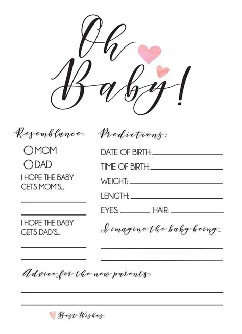 Free Printable Baby Shower Prediction Cards