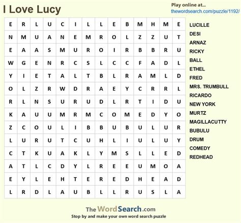 Price and other details may vary based on size and color. Word Search : I Love Lucy | Kids word search, Word search ...