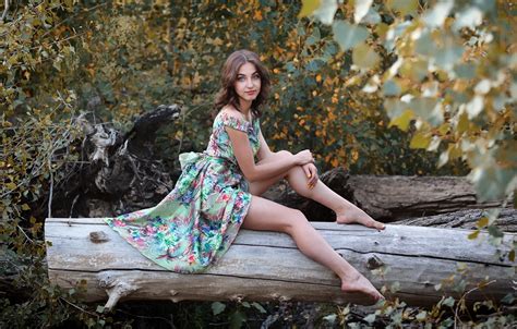 Wallpaper Look Foliage Cute Girl Slender Legs Murat Kuzhakhmetov