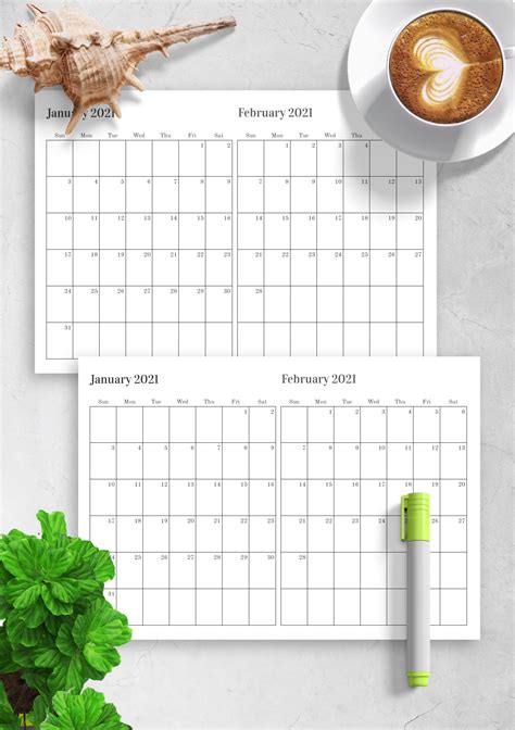 Download Printable Two Months On One Page Calendar Pdf