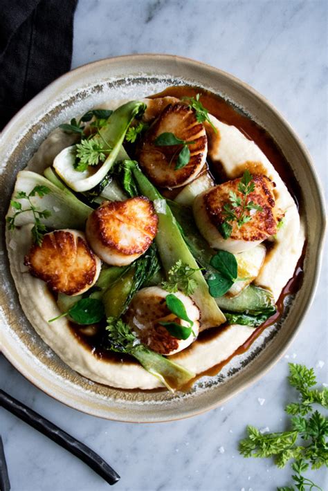 Seared Scallops With Bok Choy And Celery Root Puree The Original Dish